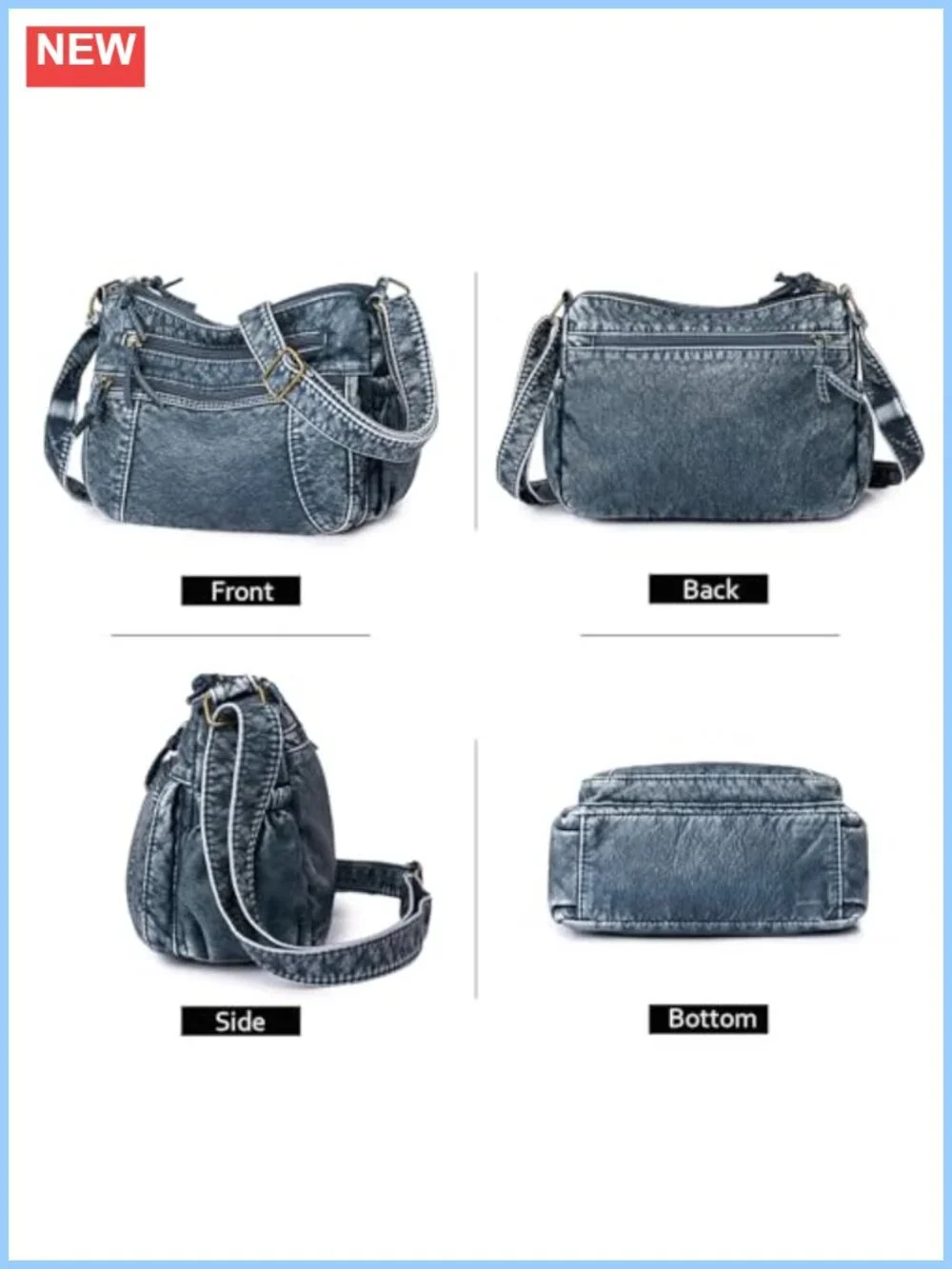 Women's Leather Denim Hobo Bag Crossbody Shoulder Tote Handbag Casual Purse